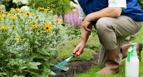 Privacy shield symbol next to gardening tools